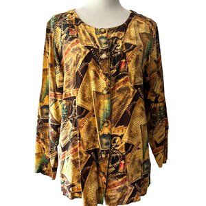 Auqust Silk Petites Vintage Navigation‎ theme Long Sleeve Button-up Blouse Sz PS